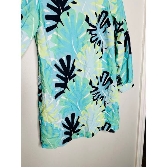 SAIL TO SABLE Blue Palm Tree High Neckline Mock Neck Mini Dress Size 8 - Picture 8 of 15